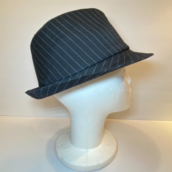Unisex Black Fedora Hat White Thin Stripes - Picture 4 of 6